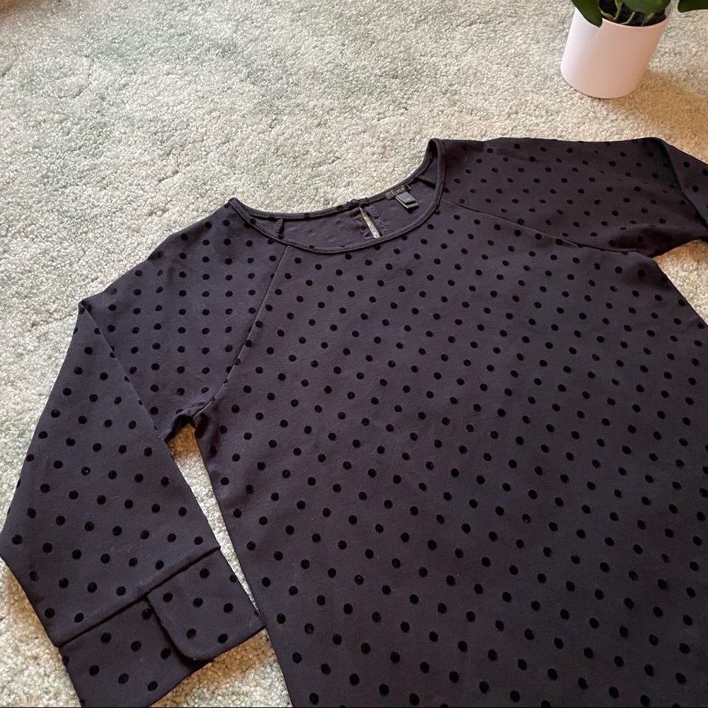 J. CREW Velvet Dots Sweater, Navy Ponte Top 3/4 Sleeves Party Shirt, XS